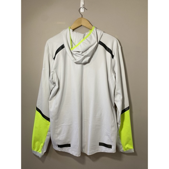 Brooks Carbonite Running Shirt Mens LARGE White Long Sleeve Reflectors Hooded - Picture 2 of 4